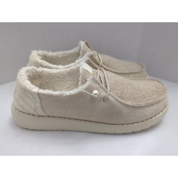 Hey Dude Womens Wendy Brushed Ivory Lined Cozy Shoes Sz 8 Pearl Accent Warm - Picture 3 of 9